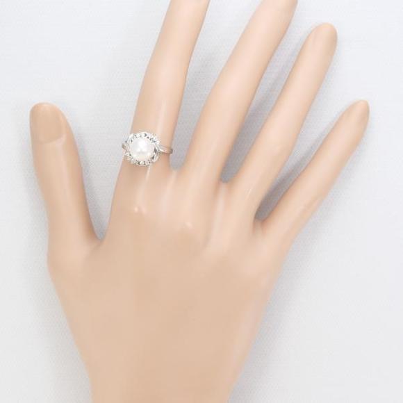 Other PT900 Platinum Pearl Ring with Diamond Metal Ring in Excellent Condition - Picture 3 of 7